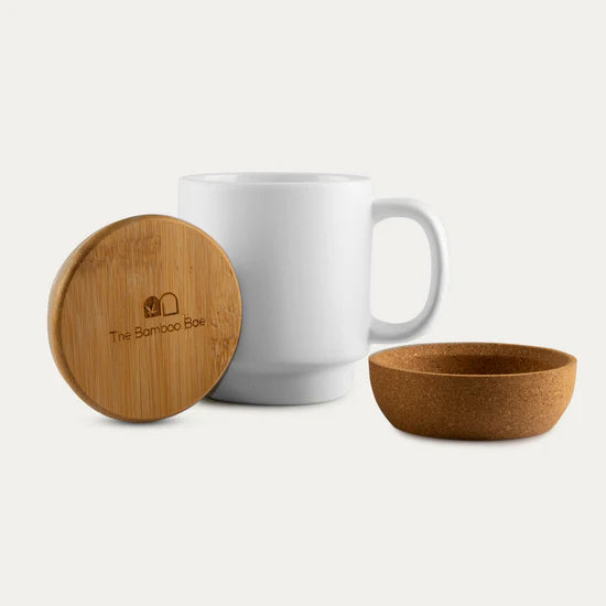 Cork Base Bamboo lid Porcelain Mug