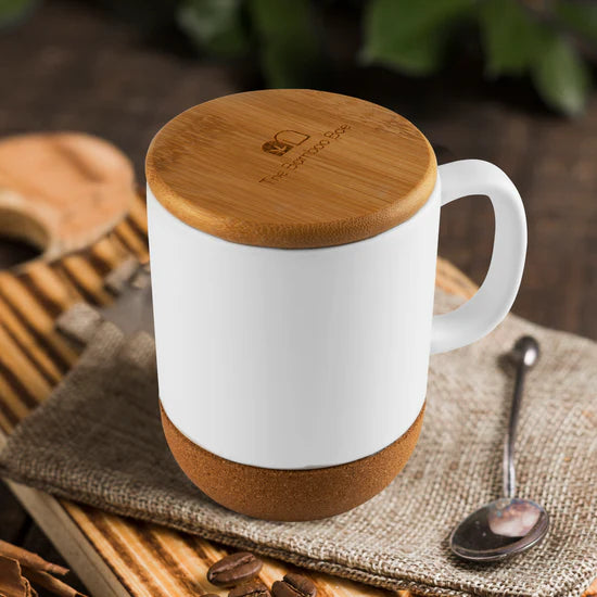 Cork Base Bamboo lid Porcelain Mug